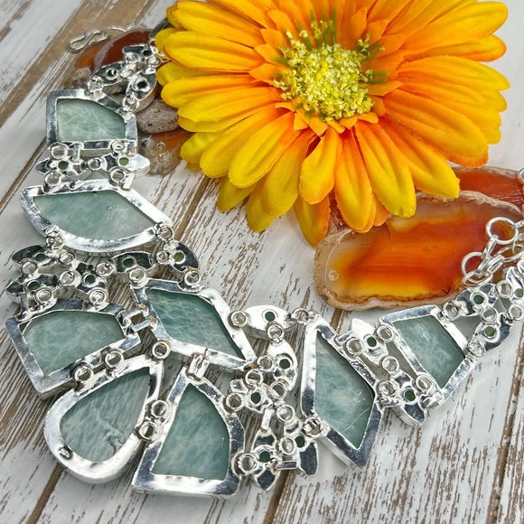 Awesome Amazonite Opalite Statement Necklace Handmade Large Gemstone 925 Silver - Picture 9 of 16